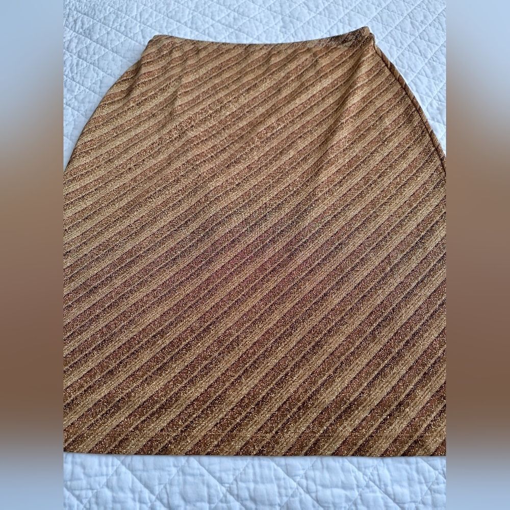 Express S Striped Skirt Gold Metallic Stretch